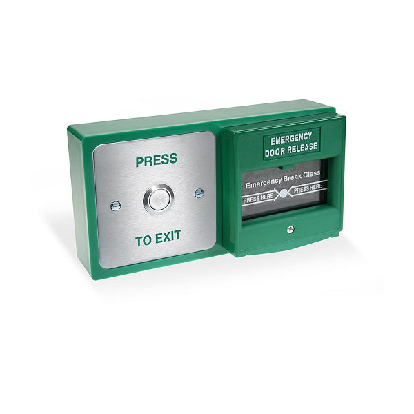 DBB-21-02 Green Backbox with Press to Exit Button and Break Glass Unit (Call Point) - Smart Access Solutions Ltd