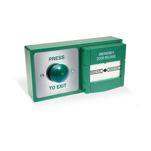 DBB-22-04 Green Backbox with Press to Exit Button and Resettable Break Glass Unit (Call Point) - Smart Access Solutions Ltd