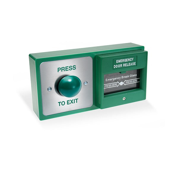 DBB-21-04 Green Backbox with Press to Exit Button and Break Glass Unit (Call Point)- Smart Access Solutions Ltd