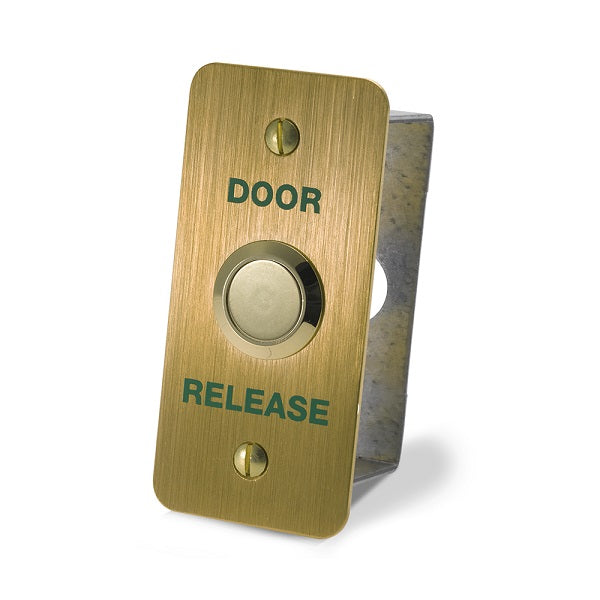 DRB002NF-B-DR Narrow Brass Effect Door Release Button - Smart Access Solutions Ltd