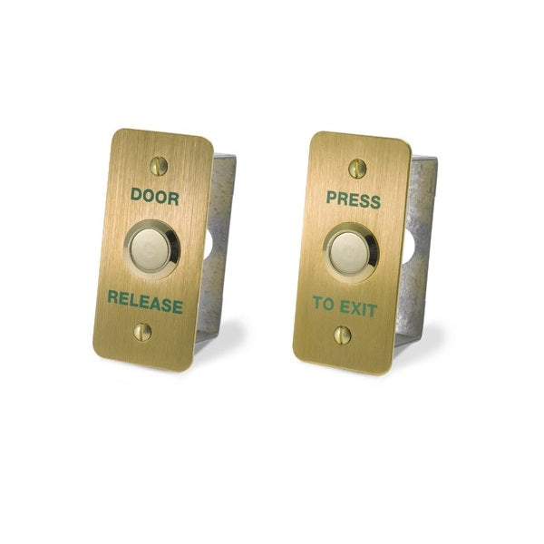 DRB002NF-B Narrow Brass Effect Press to Exit Button - Smart Access Solutions Ltd